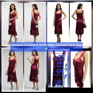 Komarov Crinkled & Ruffle Satin Cocktail Dress Size S